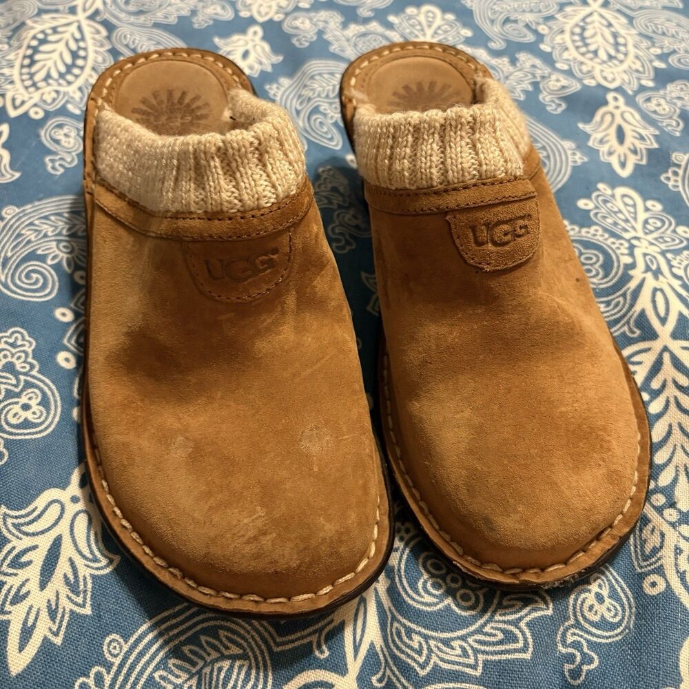 UGG S/N 1934 Women’s Uggs Brown Suede Shearling Lined Mule Wedge Clogs US 6
